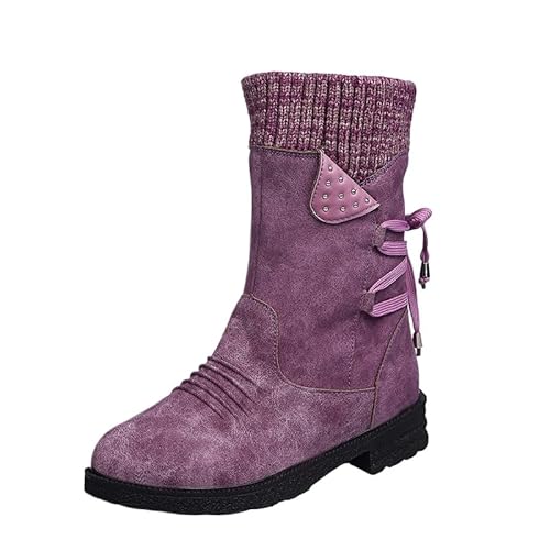 JXpxbao Damenstiefel Schnürstiefel Bequemer Reißverschluss Warmes Futter (Lila,40) von JXpxbao
