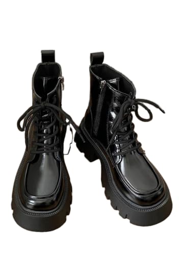 JXpxbao Damenstiefel Schnürstiefel Silhouette Bequemer Reißverschluss Gummisohle (Helles Schwarz,39) von JXpxbao