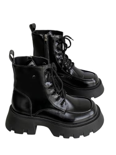 JXpxbao Damenstiefel Schnürstiefel Silhouette Bequemer Reißverschluss Gummisohle (Mattschwarz,35) von JXpxbao
