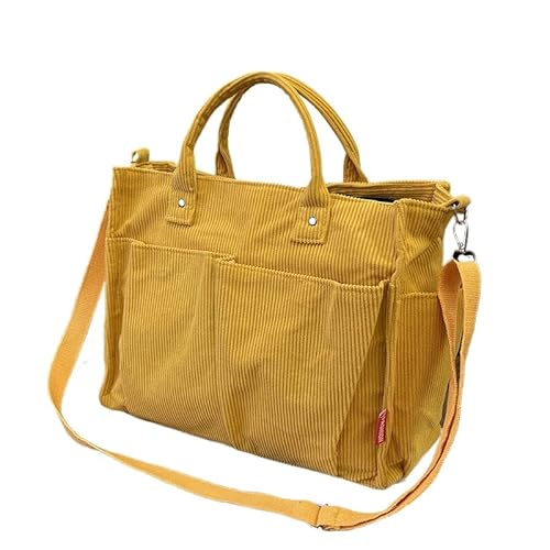 JXpxbao Elegant Umhängetasche Damen Groß Cord Tasche Damen Handtasche Schultertasche für Uni Arbeit Mädchen Schule Büro (Gelb) von JXpxbao
