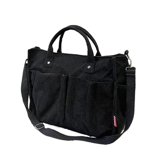 JXpxbao Elegant Umhängetasche Damen Groß Cord Tasche Damen Handtasche Schultertasche für Uni Arbeit Mädchen Schule Büro (schwarz) von JXpxbao