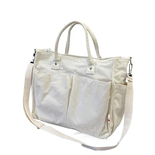 JXpxbao Elegant Umhängetasche Damen Groß Cord Tasche Damen Handtasche Schultertasche für Uni Arbeit Mädchen Schule Büro (weiß) von JXpxbao