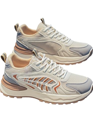 JXpxbao Extra Weite Laufschuhe Herren Joggingschuhe Gedämpft Sportschuhe Leicht Barfußschuhe Atmungsaktiv Turnschuhe Tennis Fitness Jogging Walkingschuhe (41,Beige) von JXpxbao
