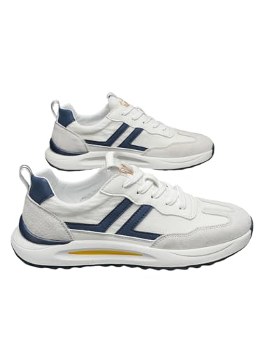 JXpxbao Extra Weite Laufschuhe Herren Joggingschuhe Gedämpft Sportschuhe Leicht Barfußschuhe Atmungsaktiv Turnschuhe Tennis Fitness Jogging Walkingschuhe (Weiß und blau,42) von JXpxbao