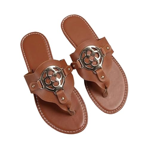 JXpxbao Flip Flops Damen Sommer Pantoletten Modische Sandalen Metallic Schnalle Hausschuhe Elegante Zehentrenner Für Strand Stadt Leichte Bequeme Mode Sandalen Gr.36-43 (Braun,37) von JXpxbao