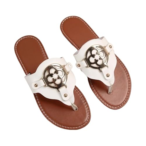 JXpxbao Flip Flops Damen Sommer Pantoletten Modische Sandalen Metallic Schnalle Hausschuhe Elegante Zehentrenner Für Strand Stadt Leichte Bequeme Mode Sandalen Gr.36-43 (Weiß,41) von JXpxbao