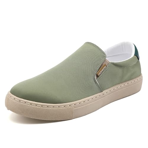 JXpxbao Freizeitschuhe Herren Segeltuchschuhe Stoffschuhe Flache Schuhe rutschfest Low Top Runde Zehe Sportschuhe Faulenzer Schlupfen Leinwand Flacher Mund Bequem Schuhe (Grün,47) von JXpxbao