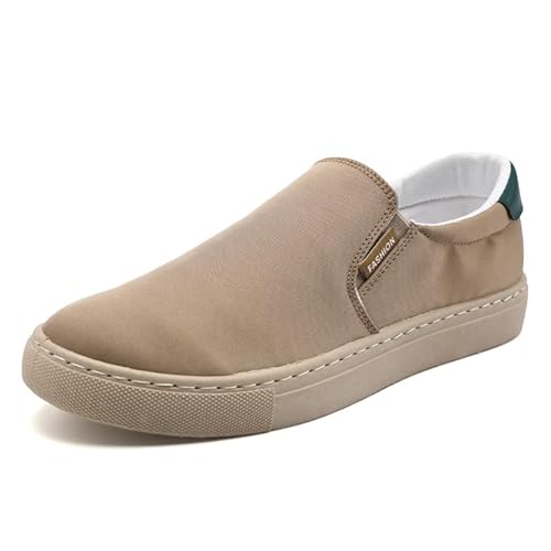 JXpxbao Freizeitschuhe Herren Segeltuchschuhe Stoffschuhe Flache Schuhe rutschfest Low Top Runde Zehe Sportschuhe Faulenzer Schlupfen Leinwand Flacher Mund Bequem Schuhe (Khaki,46) von JXpxbao