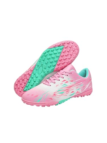 JXpxbao Fußballschuhe Herren Junge High Top Spike Microfaser Cleats Professionelle Fussballschuhe Outdoor Athletics Trainingsschuhe Wettkampf (34,Rosa Splitter Nagel) von JXpxbao