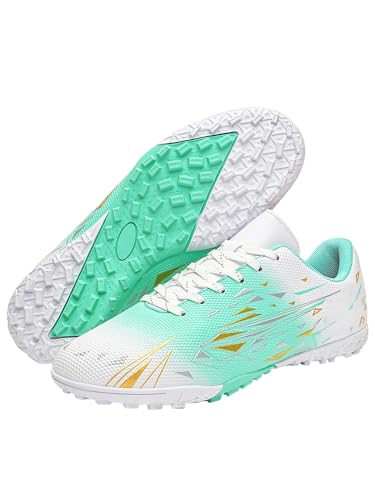 JXpxbao Fußballschuhe Herren Junge High Top Spike Microfaser Cleats Professionelle Fussballschuhe Outdoor Athletics Trainingsschuhe Wettkampf (37,Weißer MondSplitter Nagel) von JXpxbao
