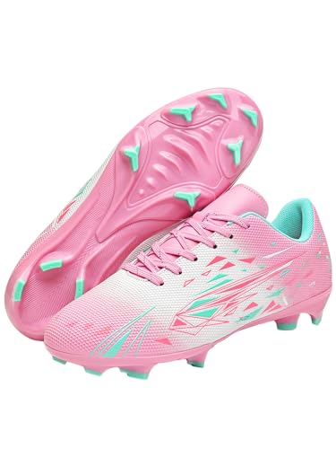 JXpxbao Fußballschuhe Herren Junge High Top Spike Microfaser Cleats Professionelle Fussballschuhe Outdoor Athletics Trainingsschuhe Wettkampf (44,Rosa Stacheln) von JXpxbao
