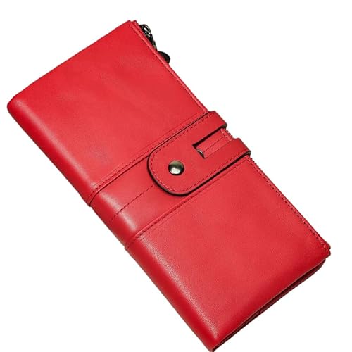 JXpxbao Geldbörse Damen - Groß Vintage Leder Geldbörse - Portemonnaie Leder - Damen Portemonnaie Mit RFID Schutz - Mit 13 Kartenfächer Handyfach (Rot) von JXpxbao