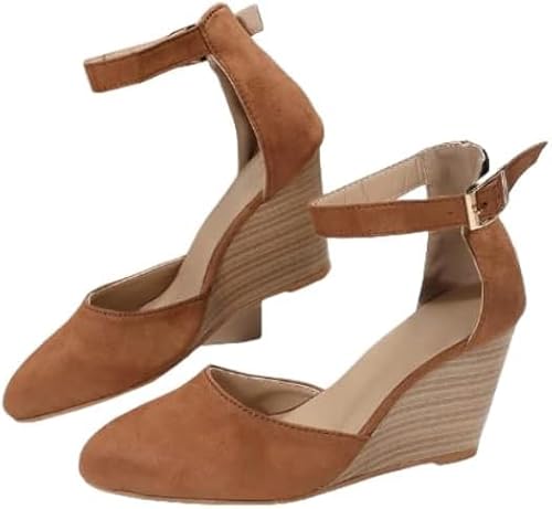 JXpxbao Geschlossene Zehe Keile Fersen für Frauen Dressy Plattform Keil Sandalen Knöchelriemen Ferse Espadrilles Sandalen Damen Bequem Kork Sommer Kleid Schuhe für Strand Hochzeit (Braun,37) von JXpxbao
