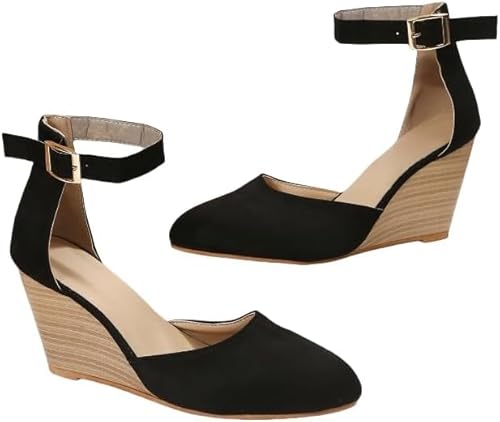 JXpxbao Geschlossene Zehe Keile Fersen für Frauen Dressy Plattform Keil Sandalen Knöchelriemen Ferse Espadrilles Sandalen Damen Bequem Kork Sommer Kleid Schuhe für Strand Hochzeit (Schwarz,36) von JXpxbao