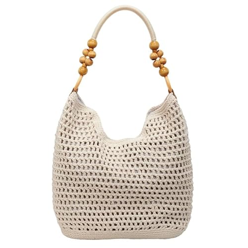 JXpxbao Gewebte Tasche, Strand-Netz-Einkaufstasche, Damen Umhängetasche, Einkaufstasche, Lässige Reisetasche, Faltbare Strandtasche (cremefarben) von JXpxbao