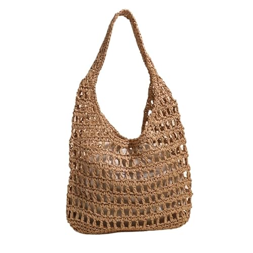 JXpxbao Gewebte Tasche, Strand-Netz-Einkaufstasche, Damen-Umhängetasche, Einkaufstasche, lässige Reisetasche, faltbare Strandtasche (Kaffeefarbe) von JXpxbao