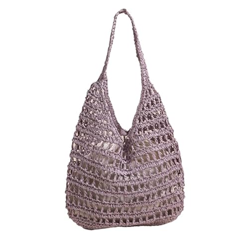 JXpxbao Gewebte Tasche, Strand-Netz-Einkaufstasche, Damen-Umhängetasche, Einkaufstasche, lässige Reisetasche, faltbare Strandtasche (Lila) von JXpxbao