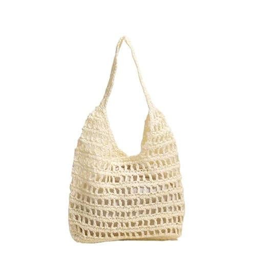 JXpxbao Gewebte Tasche, Strand-Netz-Einkaufstasche, Damen-Umhängetasche, Einkaufstasche, lässige Reisetasche, faltbare Strandtasche (weiß) von JXpxbao