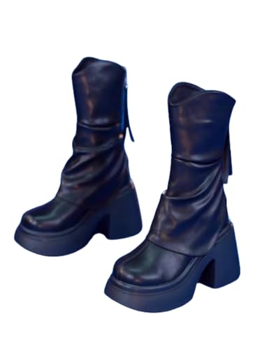 JXpxbao Gothic-Stiefeletten Für Damen, Klobiger Absatz, Runde Zehenpartie, Reißverschluss, Punk-Motorradstiefel, Bequeme Kurze Gothic-Stiefeletten (36,Schwarz) von JXpxbao