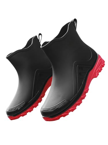 JXpxbao Gummistiefel Herren, Regenstiefel Herren Stiefel Wasserdicht Regenschuhe Anti-Rutsch Halbhohe Gartenstiefel Kurz (Roter Hintergrund,42) von JXpxbao