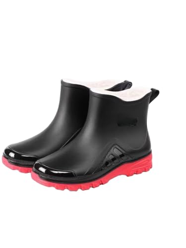 JXpxbao Gummistiefel Herren, Regenstiefel Herren Stiefel Wasserdicht Regenschuhe Anti-Rutsch Halbhohe Gartenstiefel Kurz (Roter Hintergrund Samt,43) von JXpxbao