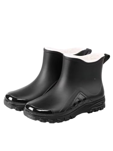 JXpxbao Gummistiefel Herren, Regenstiefel Herren Stiefel Wasserdicht Regenschuhe Anti-Rutsch Halbhohe Gartenstiefel Kurz (Schwarzer Samt,42) von JXpxbao