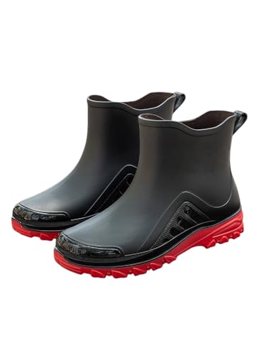 JXpxbao Gummistiefel Herren, Regenstiefel Herren Stiefel Wasserdicht Regenschuhe Anti-Rutsch Halbhohe Gartenstiefel kurz (Schwarz rot,40) von JXpxbao