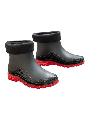 JXpxbao Gummistiefel Herren, Regenstiefel Herren Stiefel Wasserdicht Regenschuhe Anti-Rutsch Halbhohe Gartenstiefel kurz (Schwarz-rote Baumwolle,43) von JXpxbao