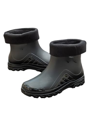 JXpxbao Gummistiefel Herren, Regenstiefel Herren Stiefel Wasserdicht Regenschuhe Anti-Rutsch Halbhohe Gartenstiefel kurz (Schwarze Baumwolle,42) von JXpxbao
