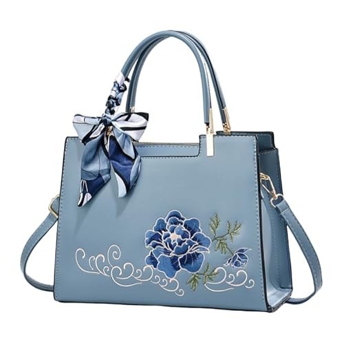 JXpxbao Handtaschen Damen Modische Damenhandtaschen Taschen Damen Umhängetaschen Mit Blumenmuster Elegant Damen Handtaschen Stickerei Schultertaschen Crossbody Bag (Pfauenblau) von JXpxbao