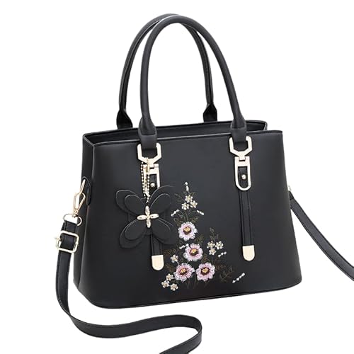JXpxbao Handtaschen Damen Modische Damenhandtaschen Taschen Elegant Damen Umhängetaschen Mit Blumenmuster Damen Handtaschen Stickerei Schultertaschen Crossbody Bag (Schwarz) von JXpxbao