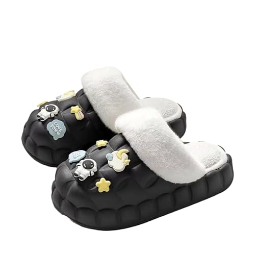 JXpxbao Hausschuhe Damen Warme Winter Plüsch Gefüttert Hüttenschuhe Frauen Lammfell Fell Pantoffeln Bequeme Hausstiefel Slippers (Schwarz,36) von JXpxbao