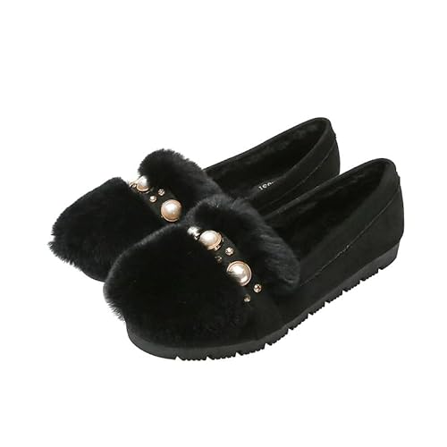 JXpxbao Hausschuhe Damen Winter Plüsch Geschlossen Komfort Warme Home Rutschfeste Pantoffeln Weiche Fellschuhe Slippers Gr.34-42 (Schwarz,40) von JXpxbao