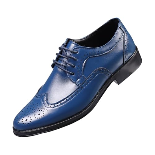 JXpxbao Herren Anzugschuhe Ergonomisch Atmungsaktiv Schnürschuhe Formale Moderne Business Derby Klassische Brogue-Stil Freizeit Schuhe Oxfords Hochzeit Schuhe (Blau,44) von JXpxbao