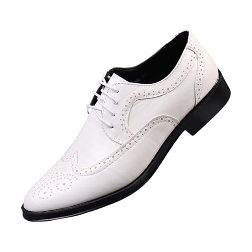 JXpxbao Herren Anzugschuhe Ergonomisch Atmungsaktiv Schnürschuhe Formale Moderne Business Derby Klassische Brogue-Stil Freizeit Schuhe Oxfords Hochzeit Schuhe (Weiß,41) von JXpxbao