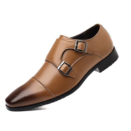 JXpxbao Herren Anzugschuhe Klassischer Business Derby Hochzeit Schuhe Monkstrap Formale Abendschuhe EU38-47 (Braun,39) von JXpxbao