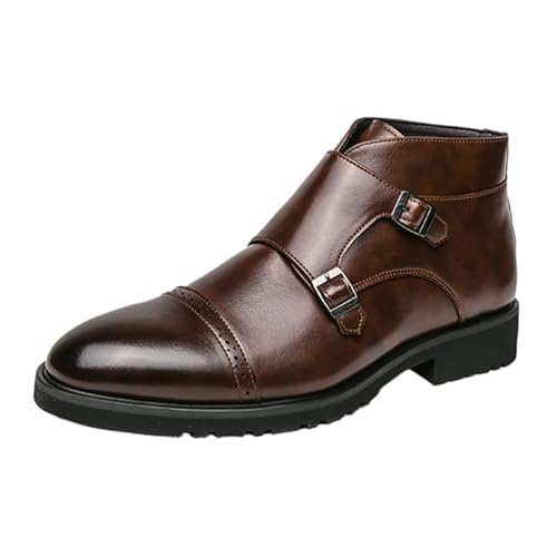 JXpxbao Herren Chelsea Stiefel Boots Stiefeletten Business Formelle Mokassins Abendschuhe Elegant Doppelte Mönchsschnalle Stiefeletten Spitze Zehenpartie Geschäft Anzugschuhe (Braun,45) von JXpxbao