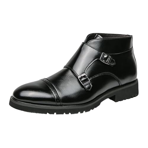 JXpxbao Herren Chelsea Stiefel Boots Stiefeletten Business Formelle Mokassins Abendschuhe Elegant Doppelte Mönchsschnalle Stiefeletten Spitze Zehenpartie Geschäft Anzugschuhe (Schwarz,41) von JXpxbao