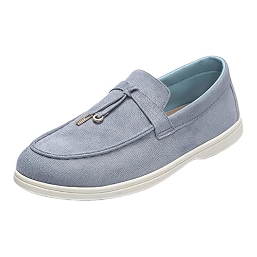 JXpxbao Herren Elegant Schnalle Halbschuhe Komfort Wildleder Fahrschuhe Stilvoll Mokassin Slippers Hausschuhe Pantoffeln Klassische Mokassins Slip on Penny Loafer (Hellblau,40) von JXpxbao