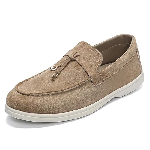 JXpxbao Herren Elegant Schnalle Halbschuhe Komfort Wildleder Fahrschuhe Stilvoll Mokassin Slippers Hausschuhe Pantoffeln Klassische Mokassins Slip on Penny Loafer (Khaki,40) von JXpxbao