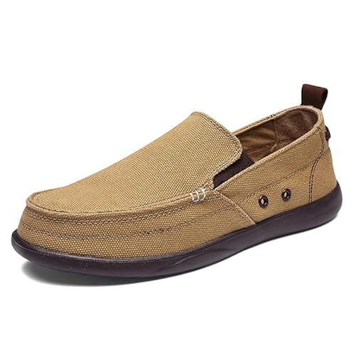 JXpxbao Herren Espadrilles Mokassins Atmungsaktiv Flache Slipper Slip on Loafer Weich Comfort Klassische Schuhe Anzugschuhe Atmungsaktive Business Freizeitschuhe Canvas Schlupfschuhe (Khaki,46) von JXpxbao
