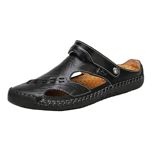 JXpxbao Herren Geschlossene Sandalen für Outdoor-Wanderungen, Strandsandalen, Sommer-Männer, Atmungsaktive Slip-On-Slipper, Loafer, Orthopädische Rutschen Mit Fußgewölbeunterst (schwarz,39) von JXpxbao