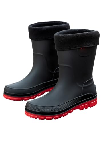 JXpxbao Herren-Gummistiefel | Gummistiefel | Halbe Gummistiefel | Halbe Stiefel Für Schlammiges Gelände | Gebürstetes Design | Größen 39–47 (Baumwolle Rouge,39) von JXpxbao