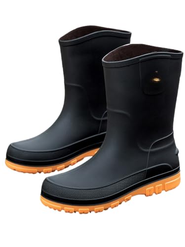 JXpxbao Herren-Gummistiefel | Gummistiefel | Halbe Gummistiefel | Halbe Stiefel Für Schlammiges Gelände | Gebürstetes Design | Größen 39–47 (Gelb,45) von JXpxbao