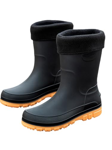 JXpxbao Herren-Gummistiefel | Gummistiefel | Halbe Gummistiefel | Halbe Stiefel Für Schlammiges Gelände | Gebürstetes Design | Größen 39–47 (Gelb mit Baumwolle.,39) von JXpxbao