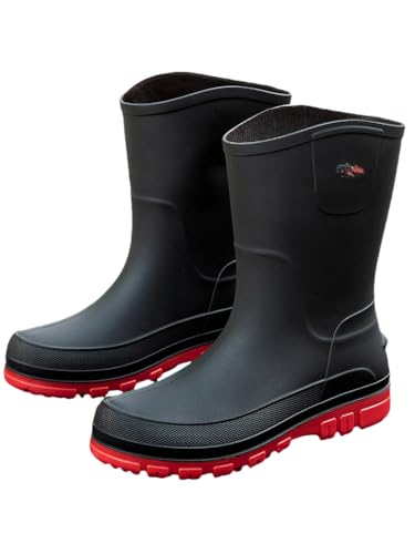 JXpxbao Herren-Gummistiefel | Gummistiefel | Halbe Gummistiefel | Halbe Stiefel Für Schlammiges Gelände | Gebürstetes Design | Größen 39–47 (Rot,41) von JXpxbao