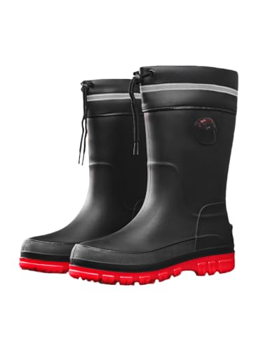 JXpxbao Herren-Gummistiefel | Gummistiefel | Halbe Gummistiefel | Halbe Stiefel Für Schlammiges Gelände | Gebürstetes Design | Größen 39–47 (Rotes Bündel,41) von JXpxbao