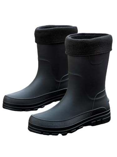 JXpxbao Herren-Gummistiefel | Gummistiefel | Halbe Gummistiefel | Halbe Stiefel Für Schlammiges Gelände | Gebürstetes Design | Größen 39–47 (Schwarze Baumwolle,40) von JXpxbao