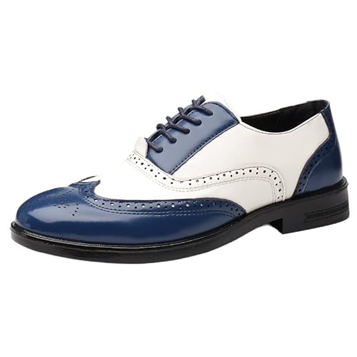 JXpxbao Herren Gutaussehend Hochzeitsschuhe Oxfords Mikrofaser-Leder Nähen Farben Formelle Abendschuhe (blau,45) von JXpxbao