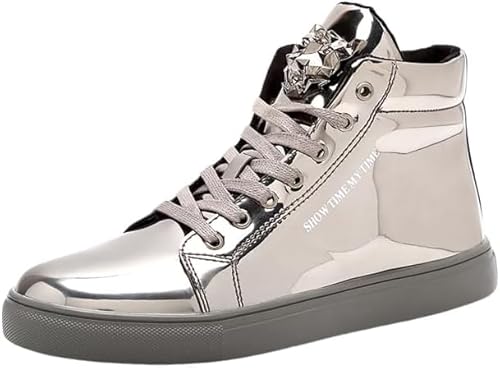 JXpxbao Herren Laufschuhe Mode High Top Sneakers Freestyle Hi-Top Lässig Sportschuhe Hoch Turnschuhe Freizeitschuhe Skateboardschuhe (Silber,42) von JXpxbao